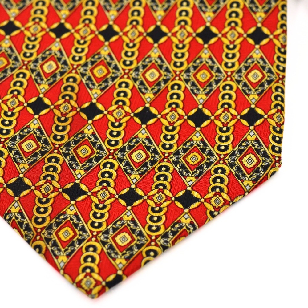 Gianni Versace Necktie Mens OS Red Excellent Silk Geometric Diamond Chain Link - Picture 3 of 5